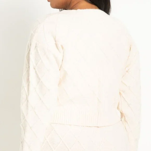 new ELOQUII pearl cableknit ivory heavyweight cardigan sweater 14 16 - Picture 3 of 11